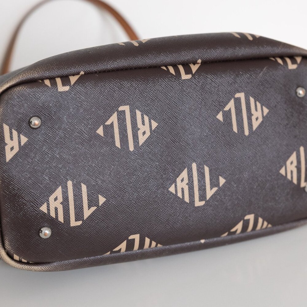 Lauren Ralph Lauren Brown Monogram Tote Bag Shopper Purse Handbag - Picture 11 of 11